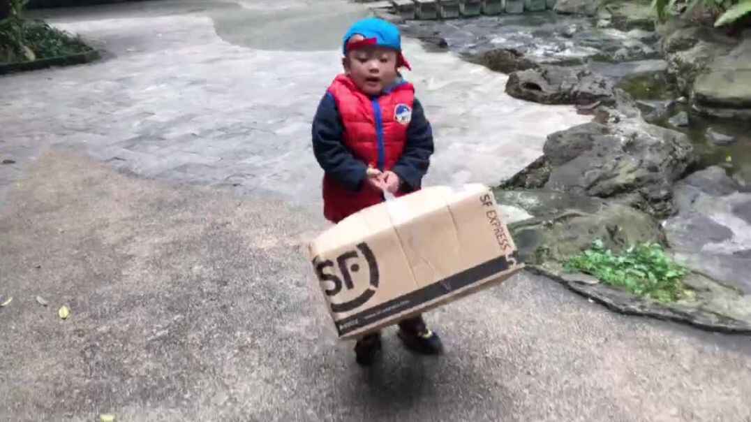 帮忙拿快递的小男孩