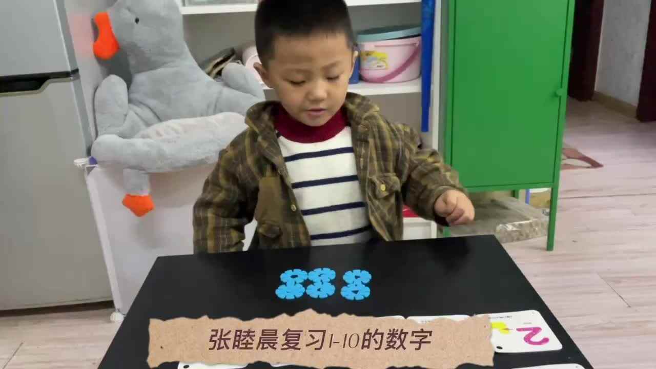 张睦晨复习1-10的数字和学习整理书本