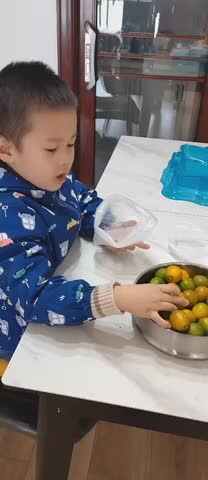 观看《忙碌的星星工厂》后回答：一个袋子里有多少个金桔？