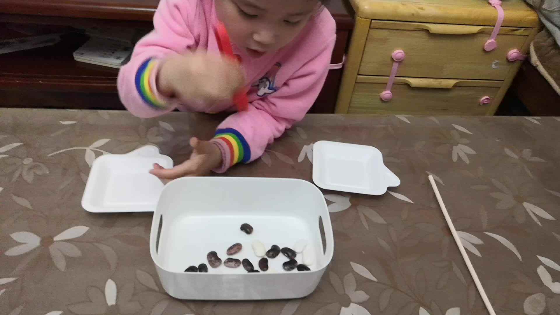中B班12月15张芷萱练习夹豆子