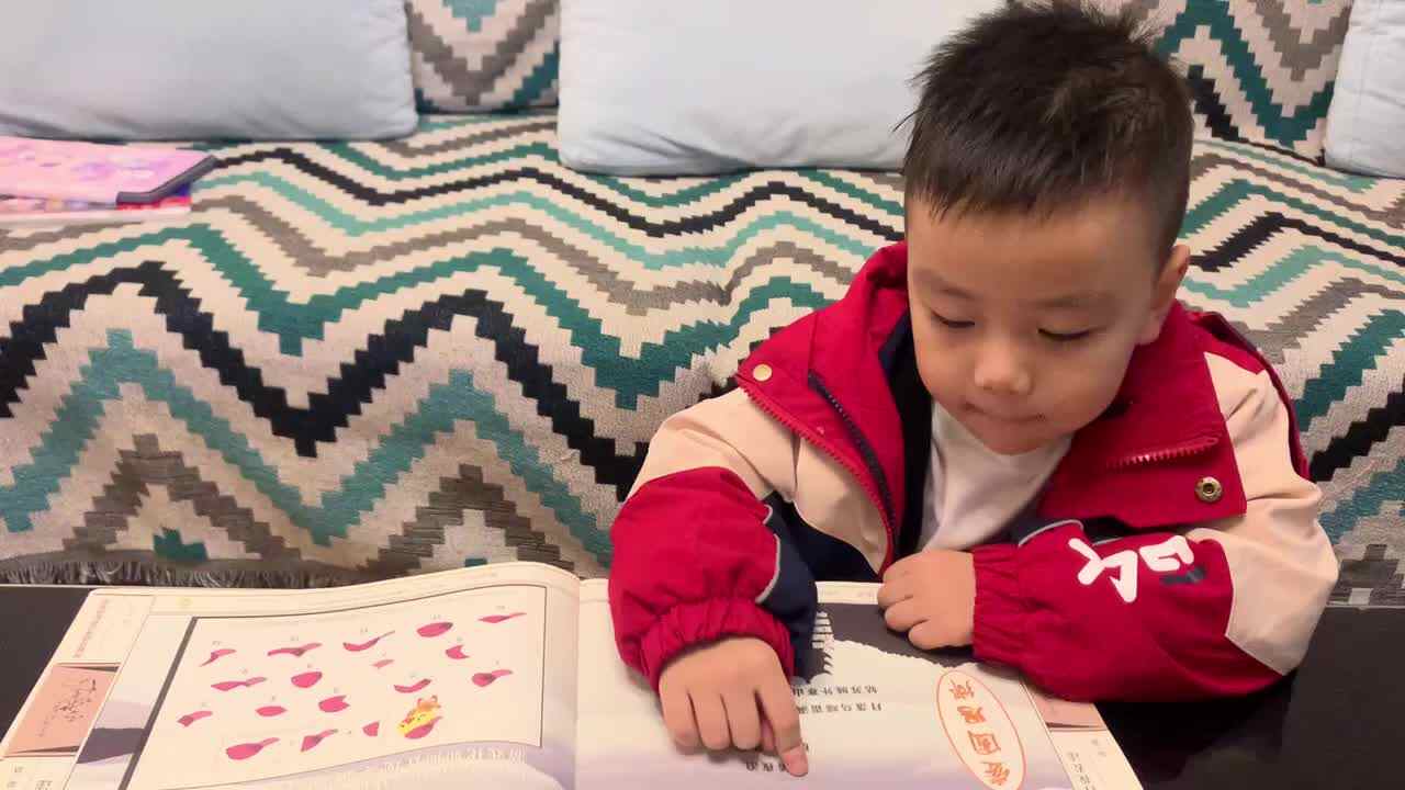 中B班杨育寒指读古诗《枫桥夜泊》
