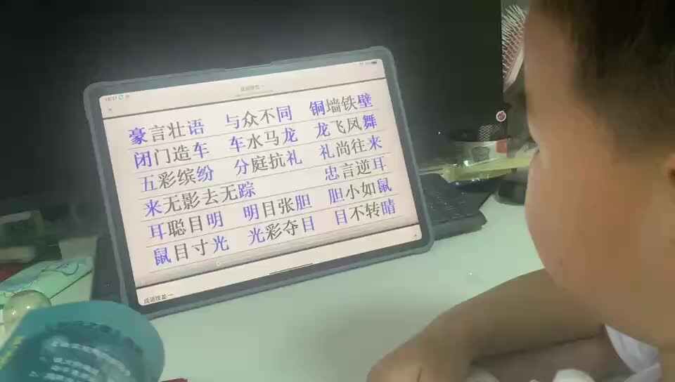 ⁣⁣大B班吕子垚观看视频（成语接龙一）并指读（成语接龙一）20250410