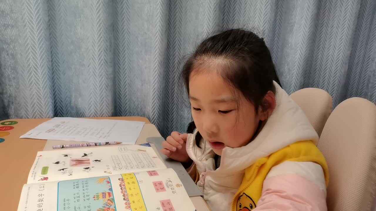 VID_20260319_195828.mp4学前B班宁汐言指读阅读识字第19页的内容。